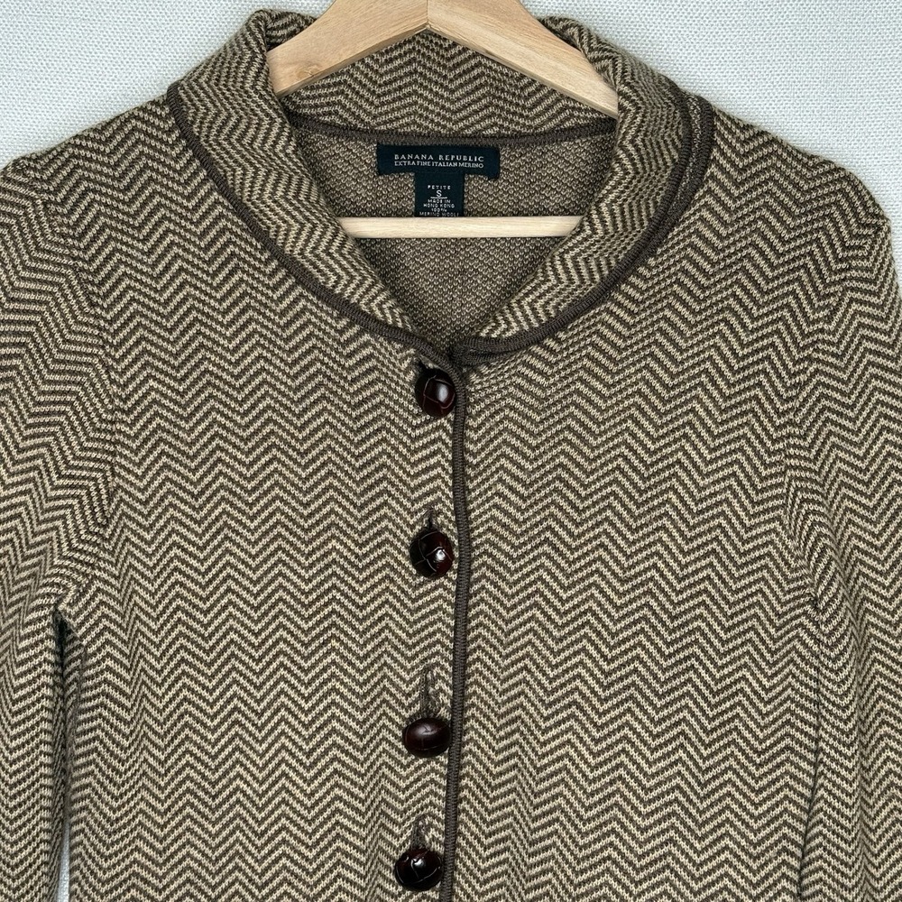VTG Banana Republic Merino Wool Herringbone Riding Blazer Elbow Patches Women PS - Picture 3 of 12